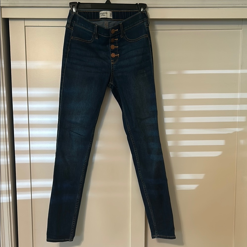 Abercrombie Kids Navy Skinny Jeans with Button Detail